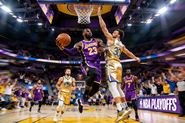 NBA季后赛湖人队与勇士队激烈对抗比赛截图
